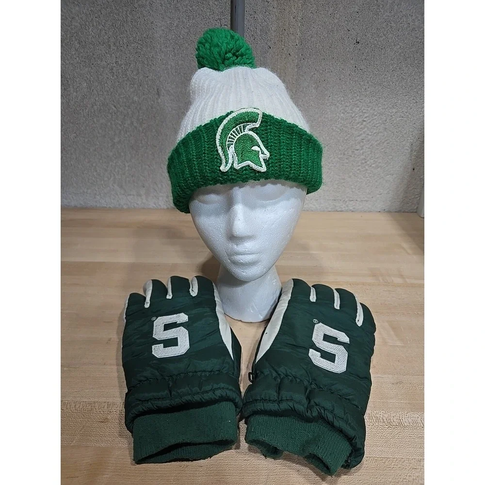 Michigan‎ State Spartans Knit Pom Cap Beanie Thinsulate Gloves